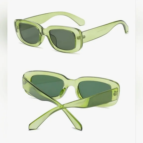 Retro Rectangle Sunglasses – Trendy 90s Style for Men & Women | UV400, Green - Picture 7 of 8